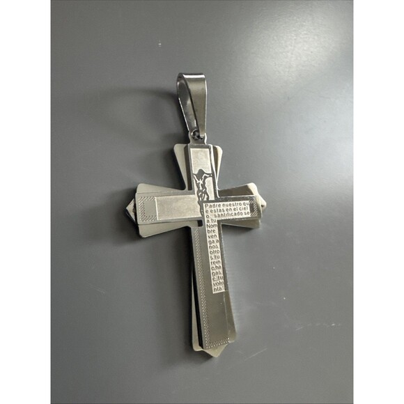 Double Silver Cross Pendant 24 Inch Chain Stainless Steel Religious Gift Faith - Picture 3 of 6
